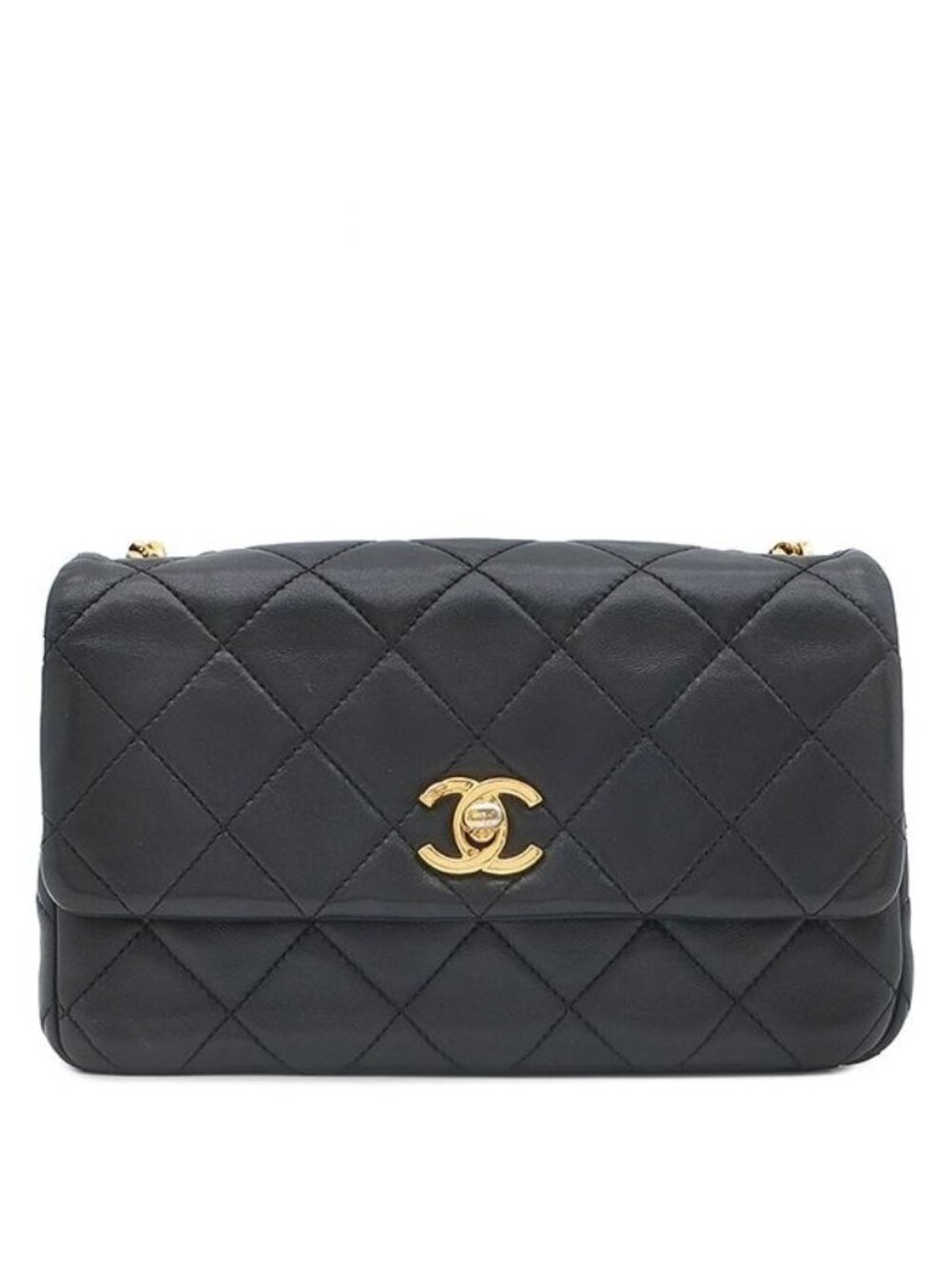 Chanel Shoulder Bag Quilted 20 Chain Lambskin Black Gold CC Logo